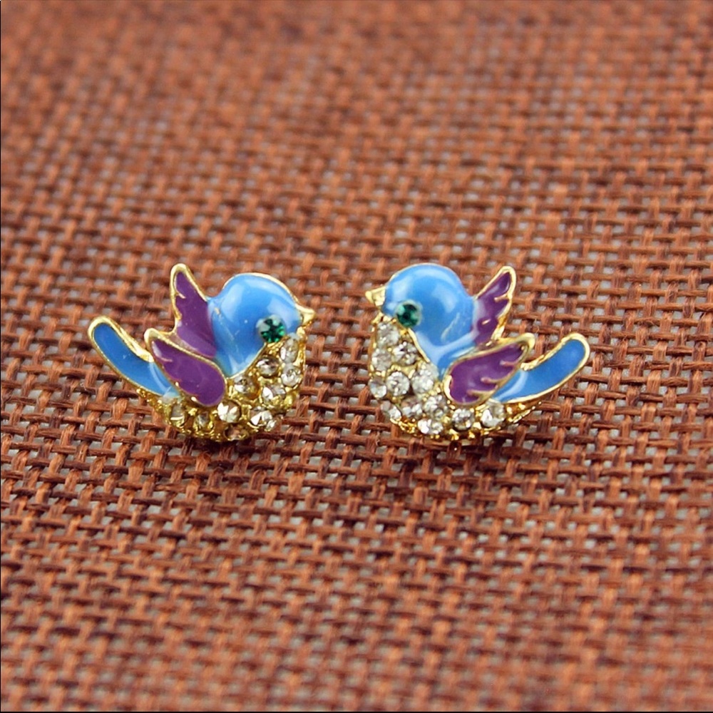 Blue and Purple Bird Earrings